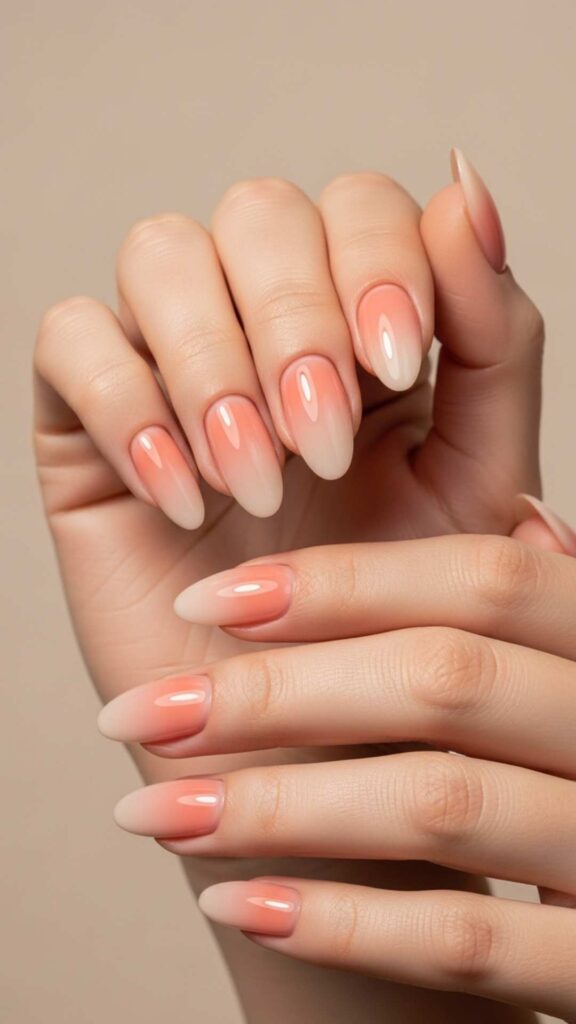 Glazed Peach Ombre on Medium Almond Shape