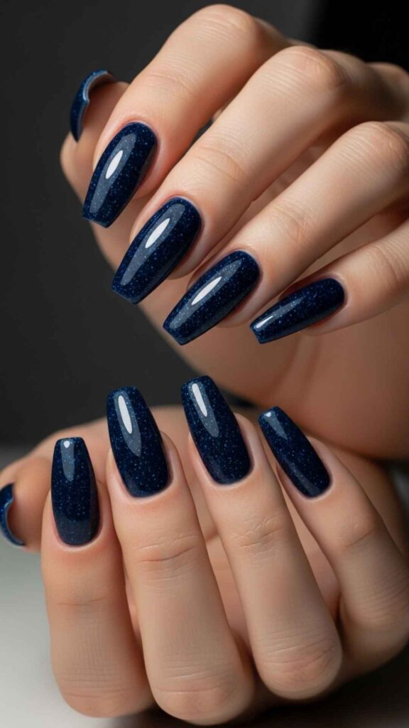 Glittered Navy Blue Coffin Nails