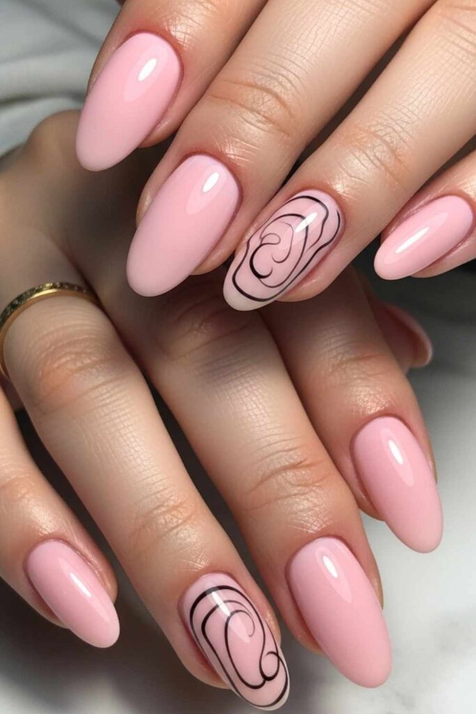 Glossy Baby Pink with Black Micro Swirl