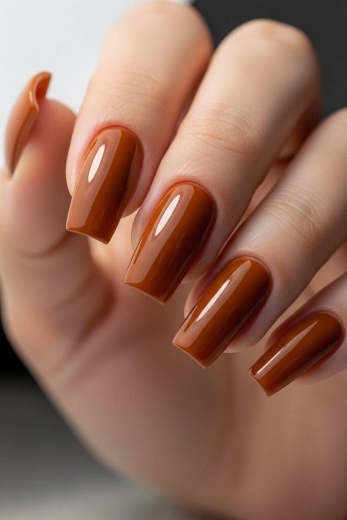 Glossy Caramel Nails with Warm Undertones