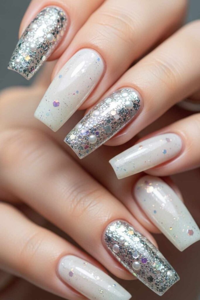 Glossy Ivory with Silver and Pearl Mixed Glitter