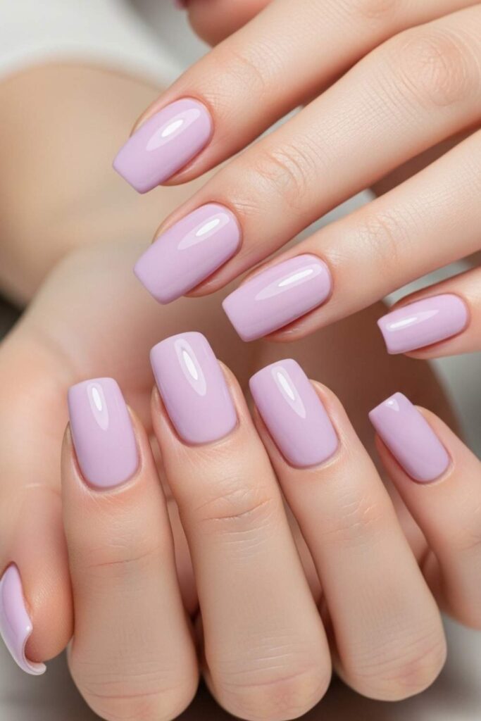 Glossy Lilac Square Nails