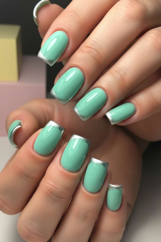 Glossy Mint with Thin Silver Foil Lines