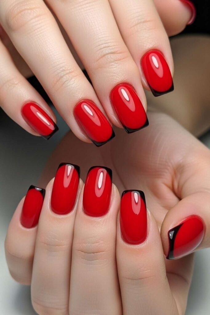 Glossy Red Base with Thin Black Line Tips