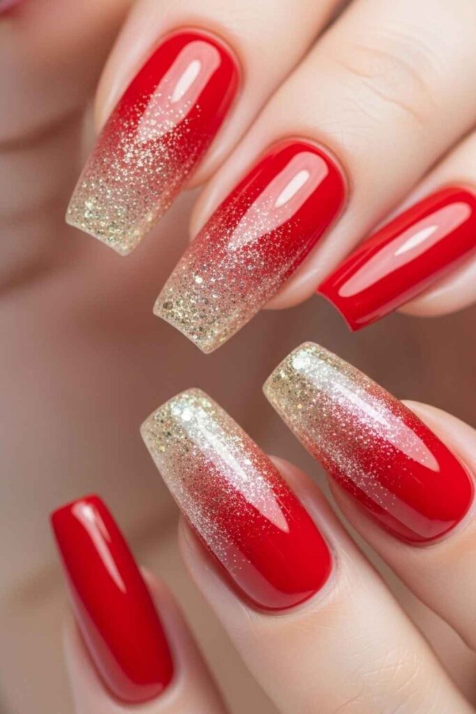 Glossy Red with Micro Gold Glitter Detail at Base