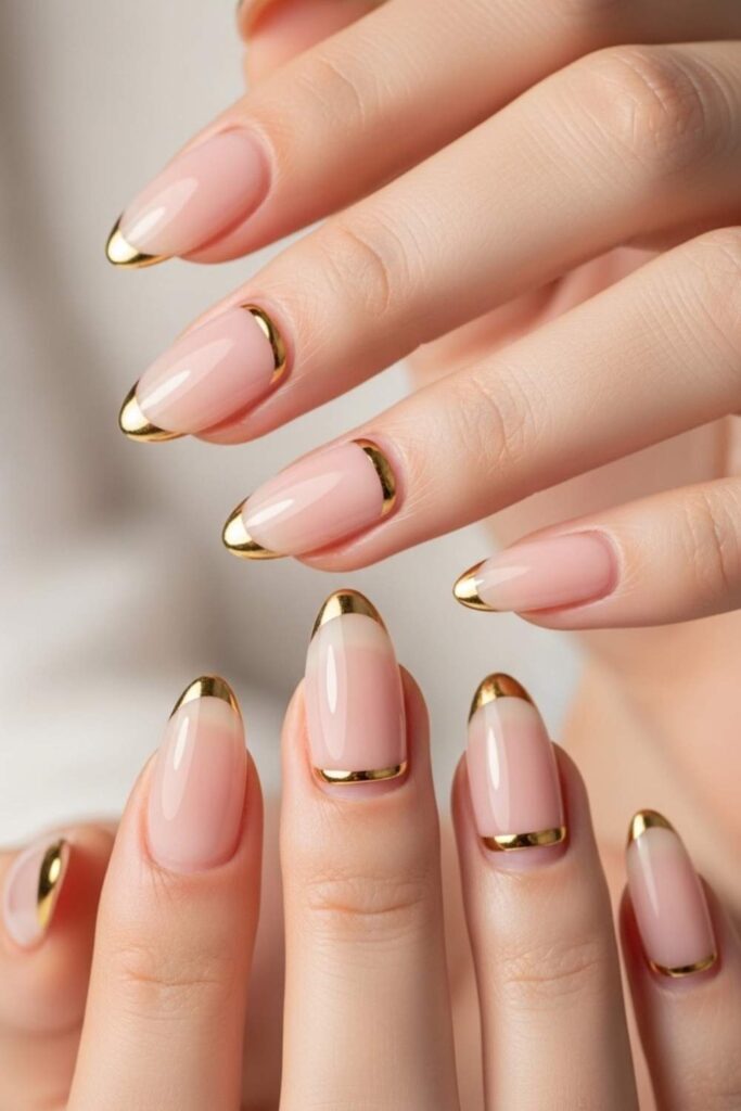 Glossy Sheer Nails with Gold Cuticle Cuff Art