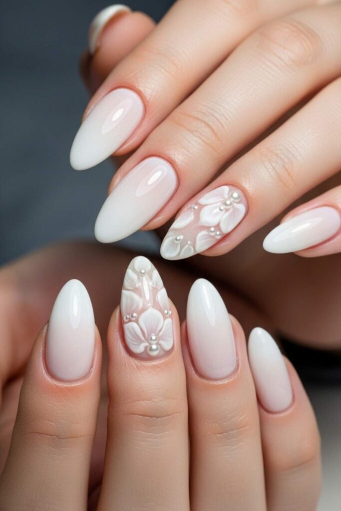 Glossy White with 3D Floral Tips