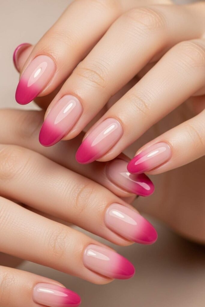 Gradient from Sheer Blush to Deep Pink at Tips