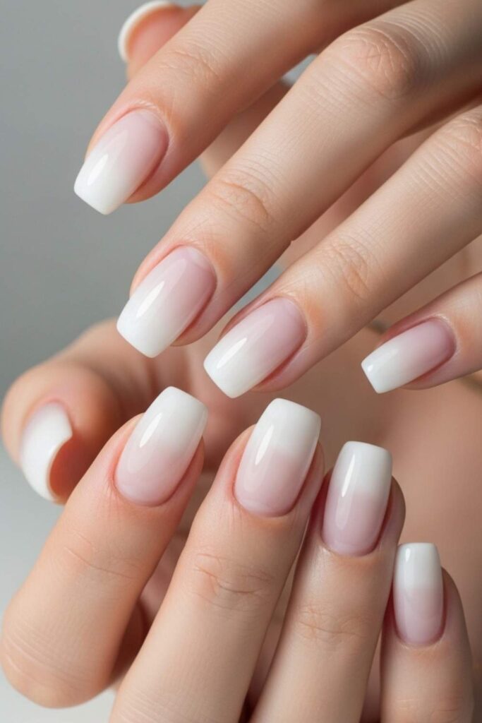 Gradient White-to-Clear Ombre on Short Nails