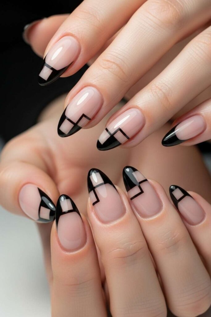 Graphic Black Tips with Negative Space Detail
