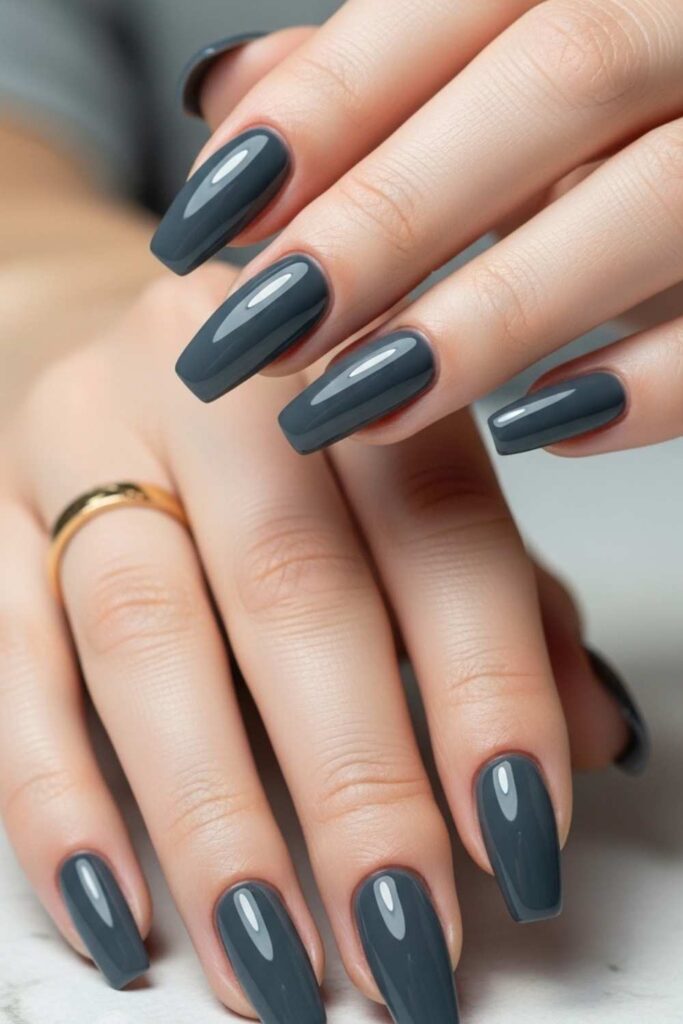 Graphite Grey Coffin Nails