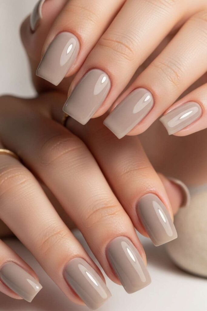 15 Natural Gel Nails Ideas That Look Expensive Without Trying Too Hard 11 Greige Gel with Clean Square Tips