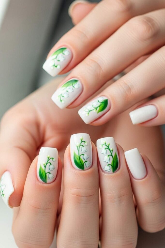 Hand-Painted Lily of the Valley on Soft White