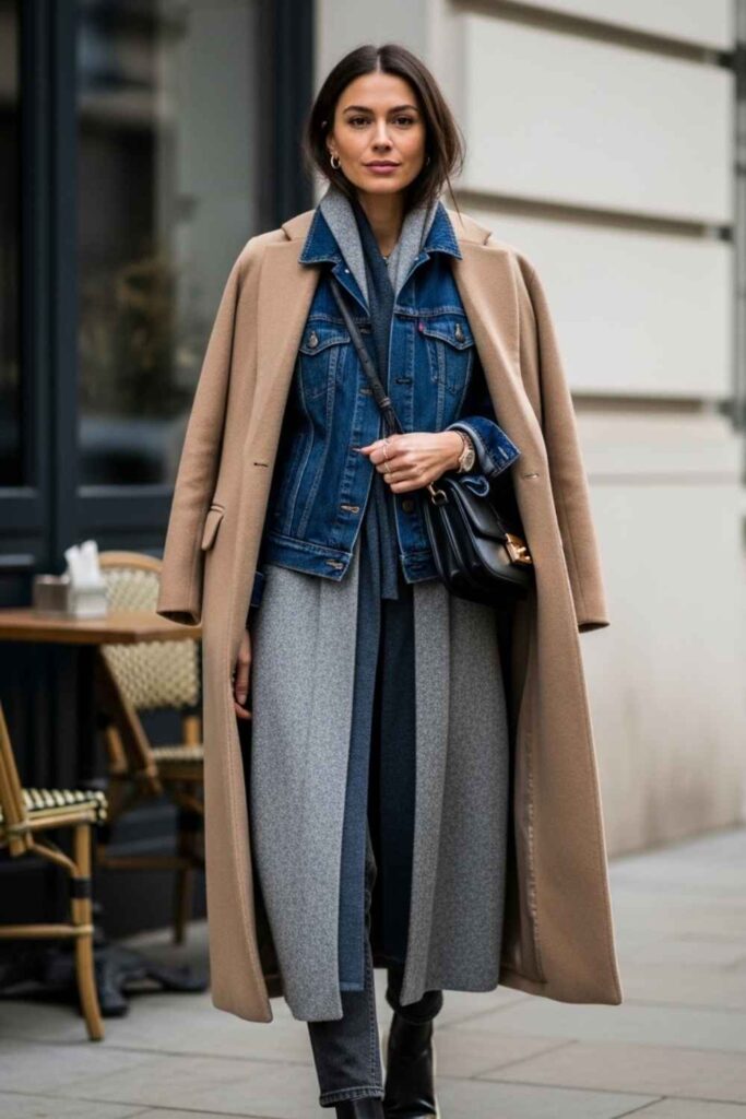 Houndstooth Scarf and Matching Gloves With a Solid Camel Coat