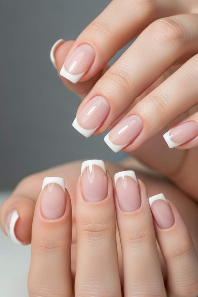 Ice White Gel Tips on Natural Short Nails