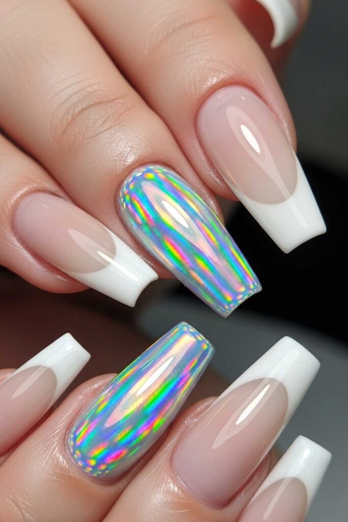 Ice White Tips with Holographic Foil Base