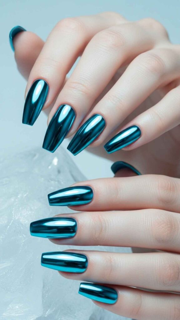 Icy Blue Coffin with Chrome Mirror Finish