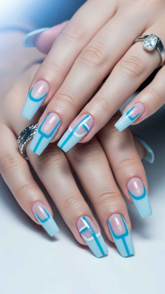 Icy Blue Coffin with Negative Space Detail