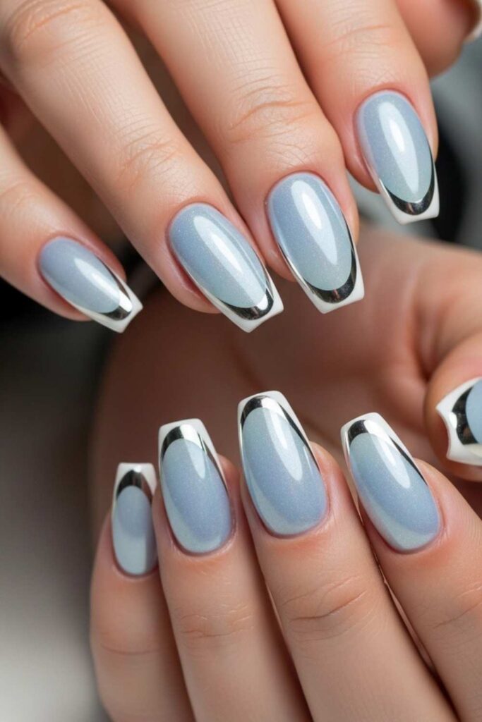 Icy Blue Pearl with White Chrome Tips