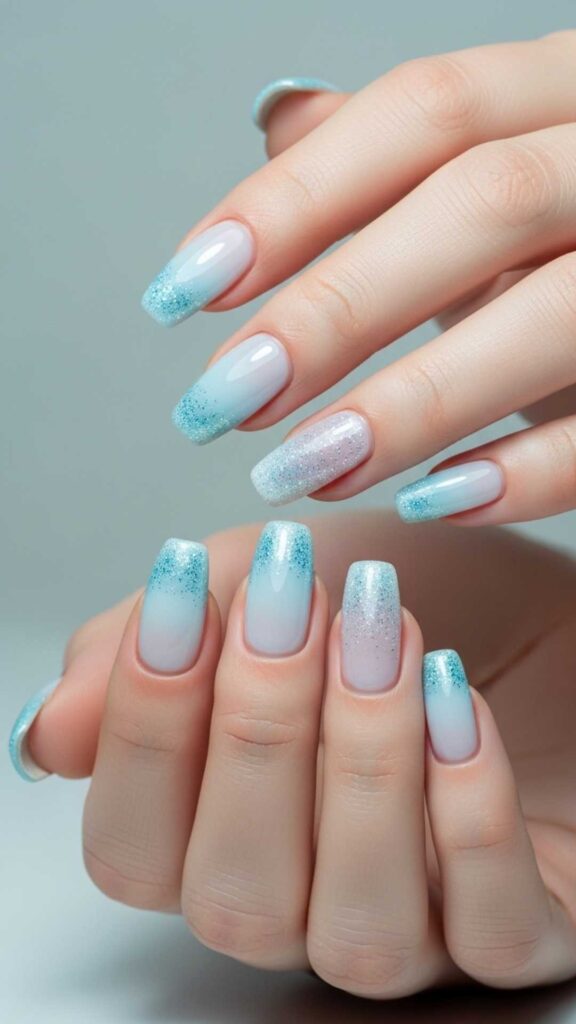 Icy Blue with Frosted Shimmer Tips