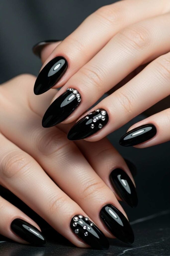 Ink Black with Scattered Diamond Rhinestones