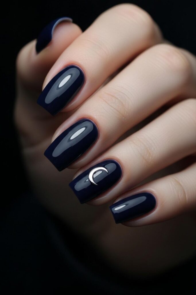 Inky Navy with a Fine Silver Moon