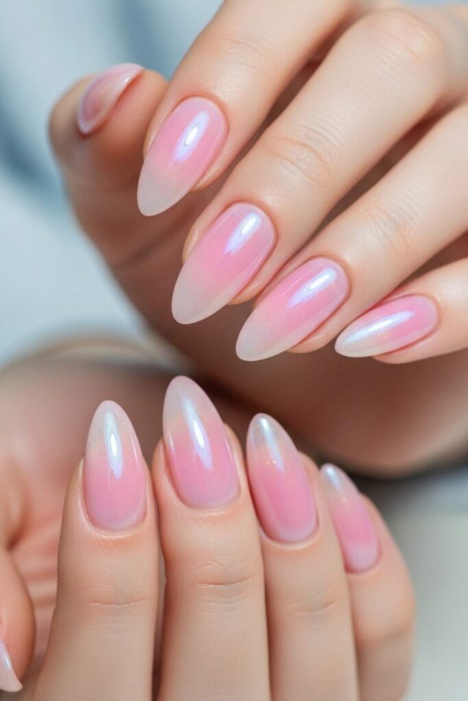 Iridescent Jelly Nails in Soft Pink