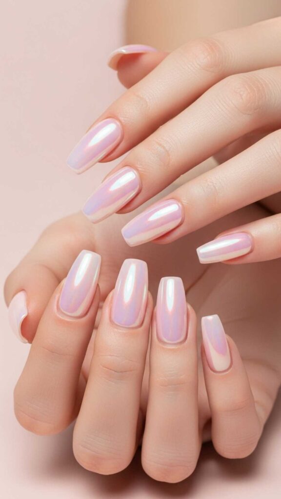 Iridescent Pearl Coffin in Pastel Pink
