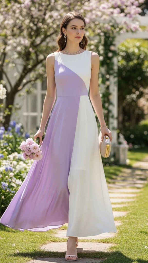 Lavender and White Colorblock Maxi