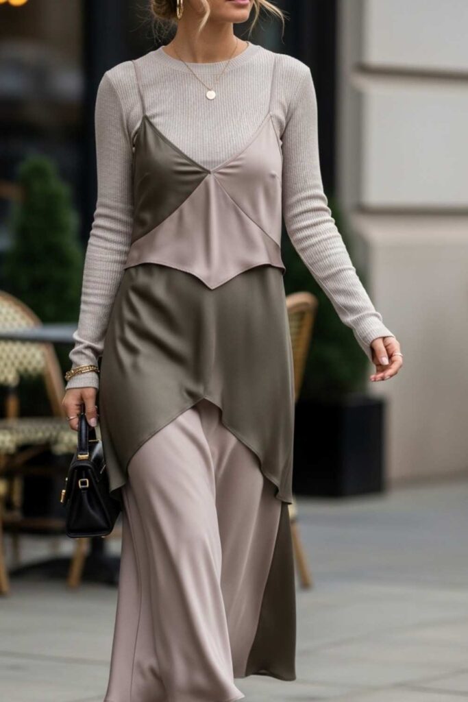 Layered Slip Dress Over a Fitted Thermal Long-Sleeve