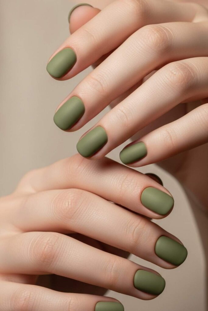 Matte Olive Round Nails