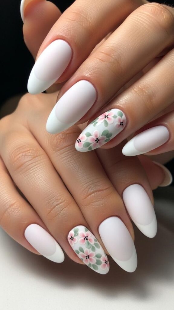 12 White French Tip Nails with Design Ideas That Look Effortlessly Expensive in 2026 4 Micro Floral French Tips in Soft Blush and Sage