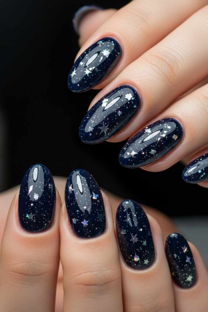 Midnight Navy Oval with Scattered Star Flecks