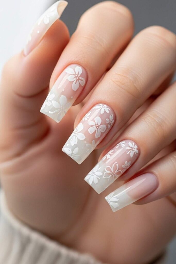 Milky White Base with Delicate Floral Stamping