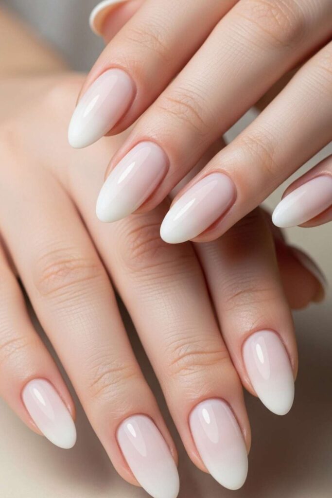 Milky White Full Nail with Soft Tip Gradient