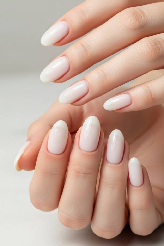 Milky White Oval Nails