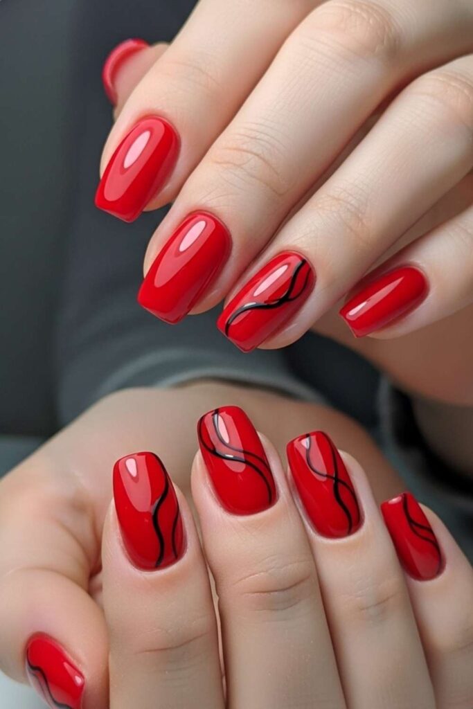 Minimalist Black Swirl on Red