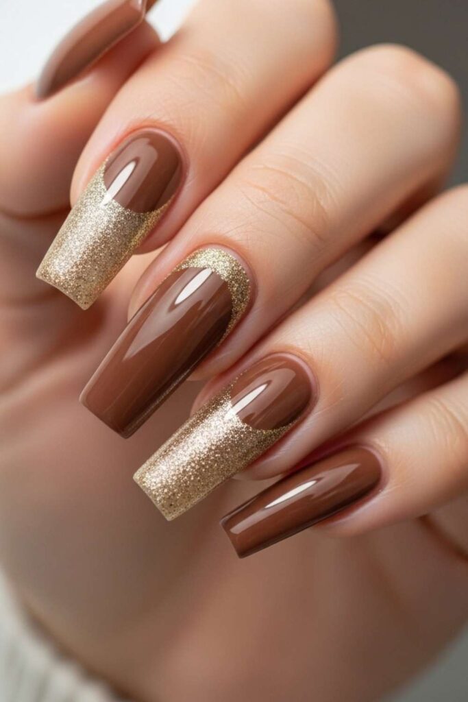 Mocha Latte with Champagne Glitter Half-Moon