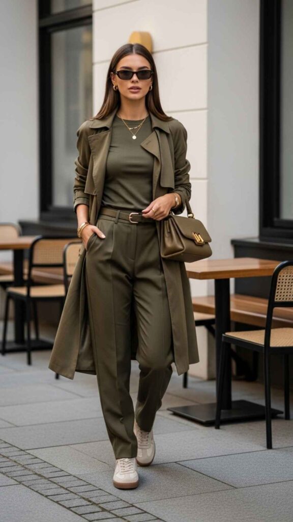 Monochromatic Olive Green From Head to Toe