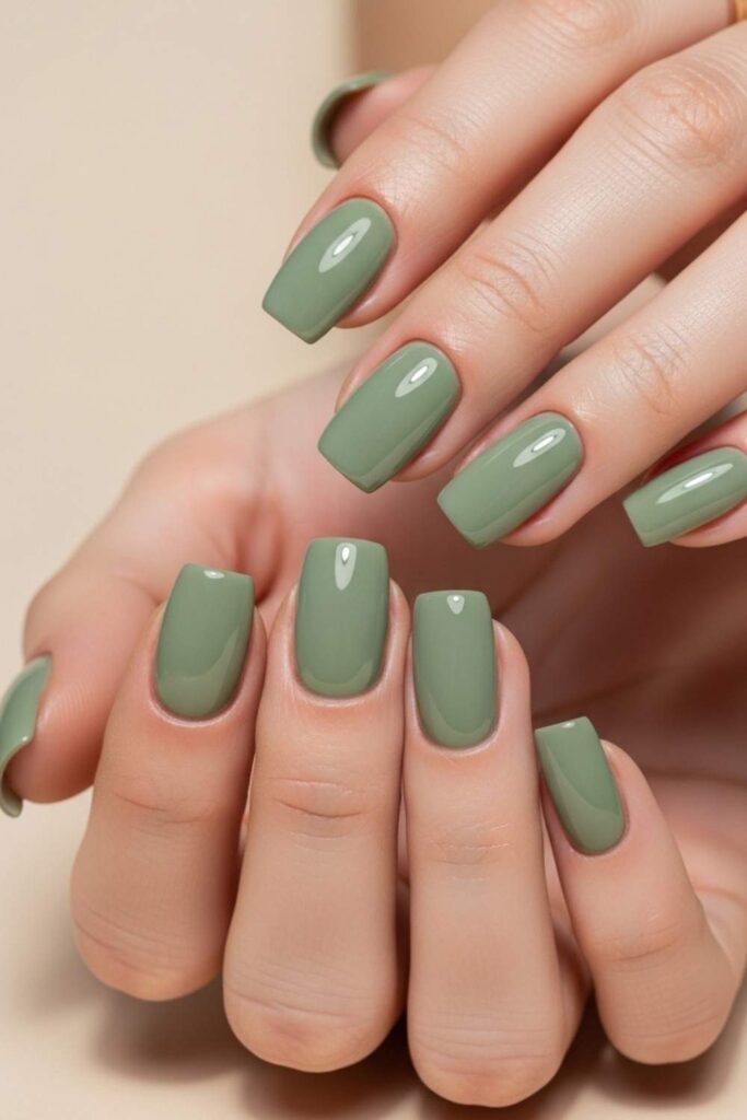 Muted Sage Green with Rounded Square Nails