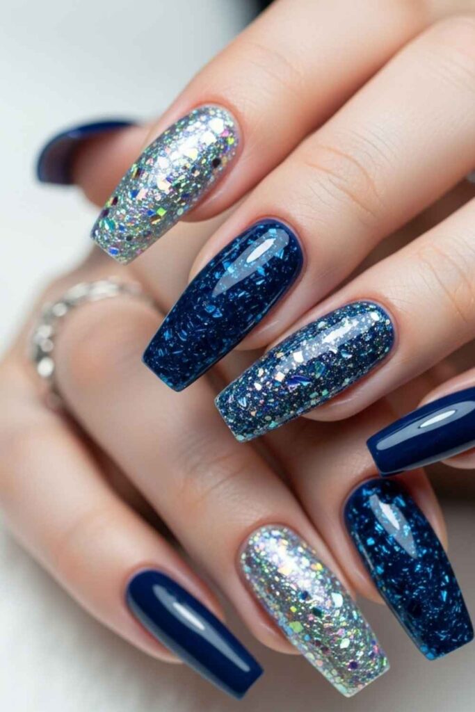 Navy Blue with Crushed Crystal Glitter