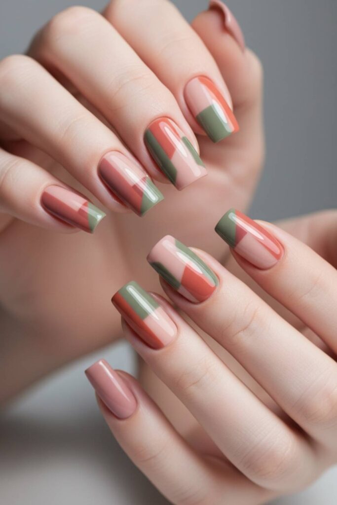 Negative Space Square Nails with Painted Abstract Color Blocks