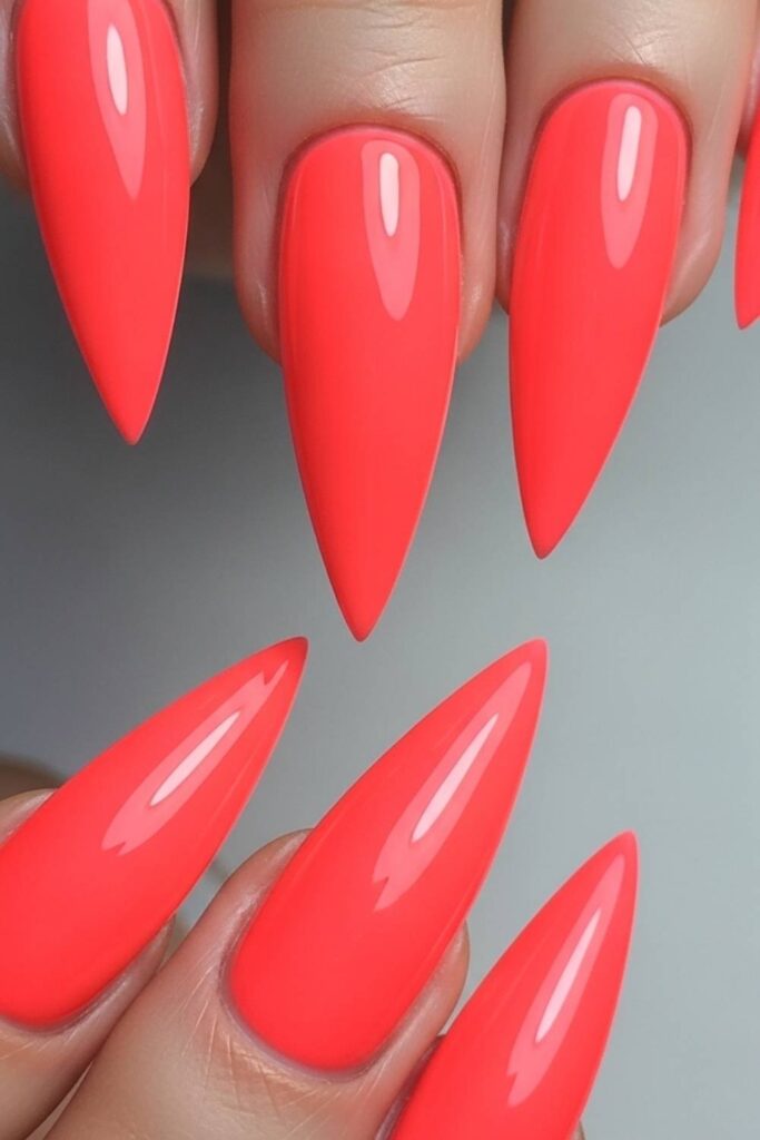 Neon Pink Stiletto with a Clean Gloss