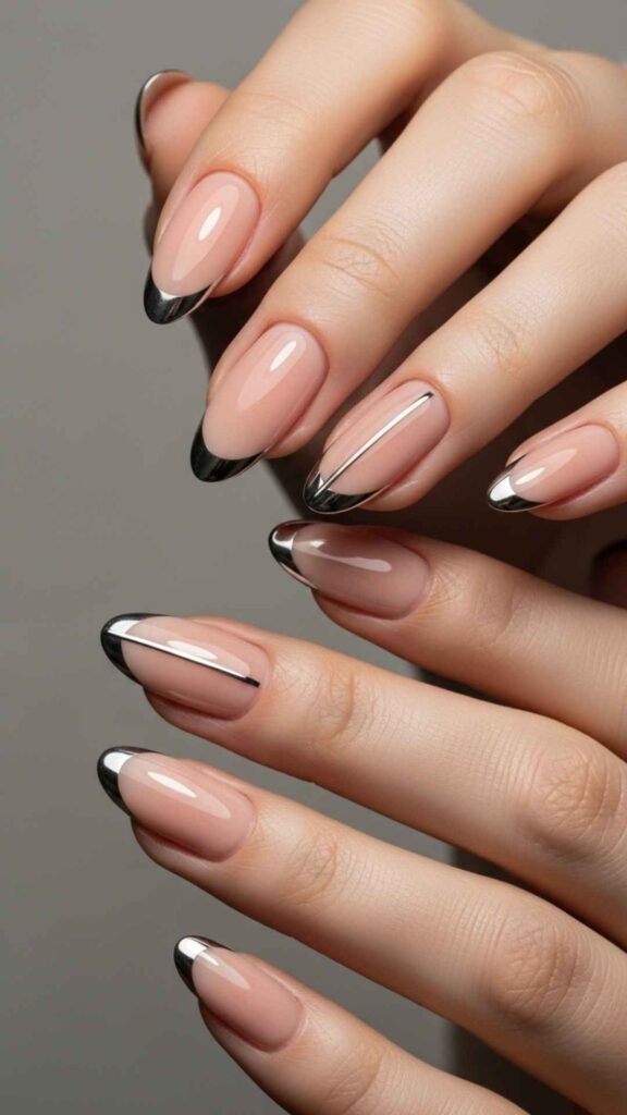 Nude Almond with Thin Silver Chrome Line