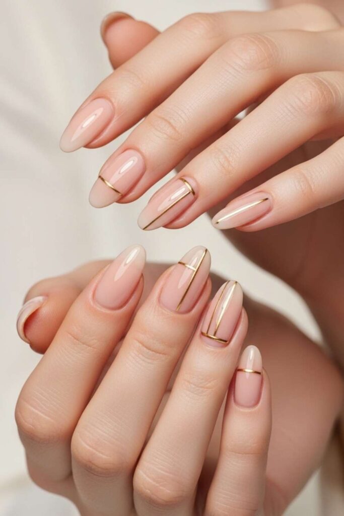 Nude Base with Thin Gold Line Detailing