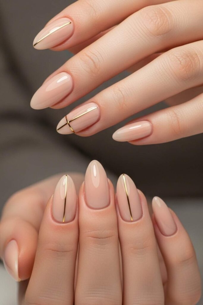 Nude Beige with Thin Gold Line Detail