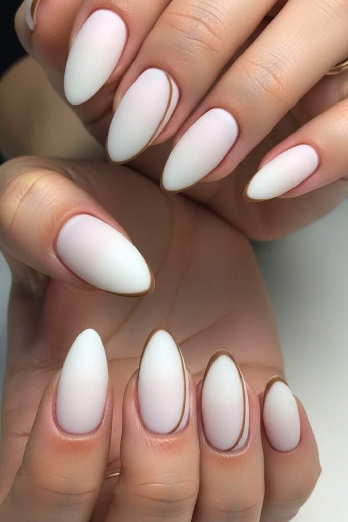 Off-White Almond with a Thin Coffee Line at the Tip