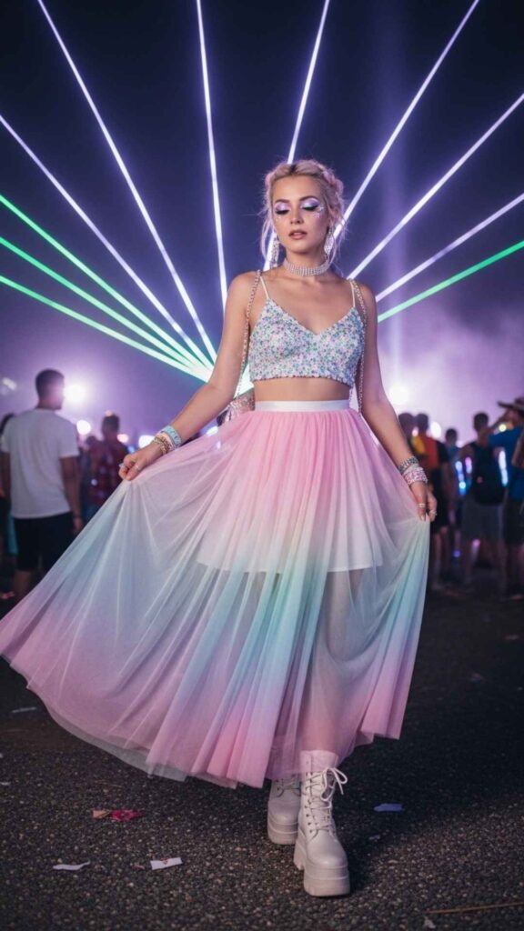 Ombre Pastel Tulle Skirt with Sequin Crop Top