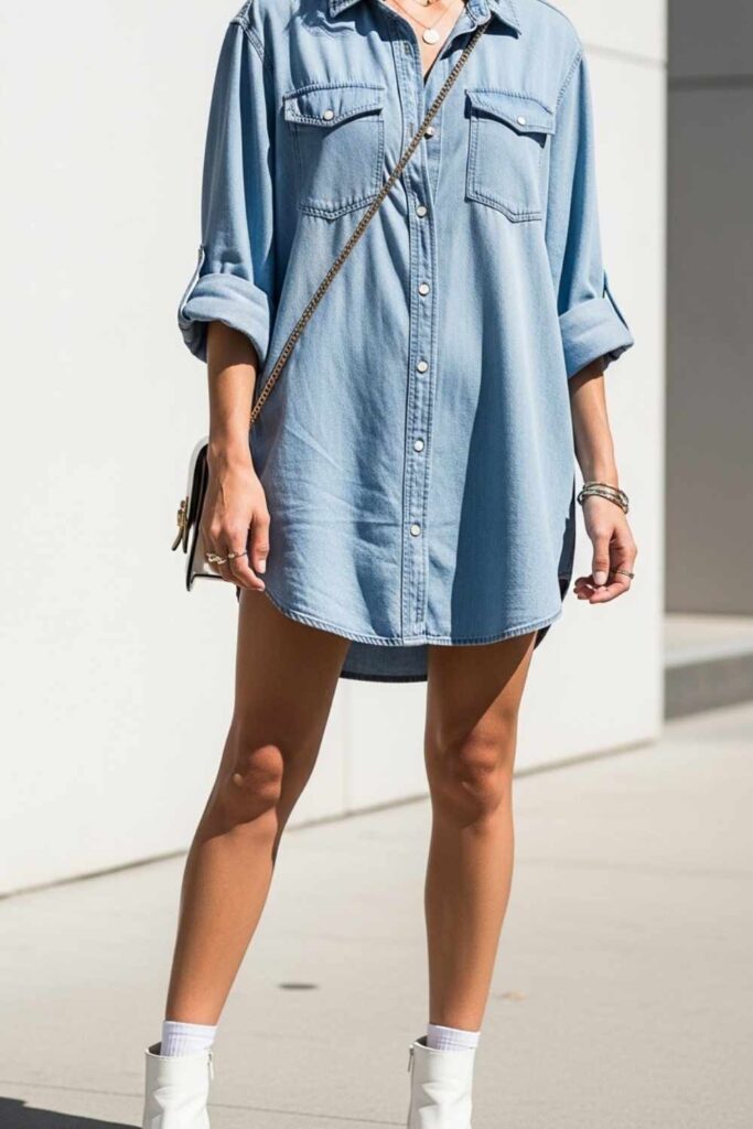 Oversized Chambray Shirt as a Dress