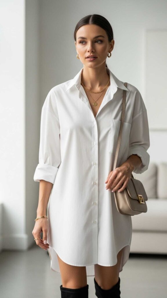 Oversized White Button-Down as a Dress